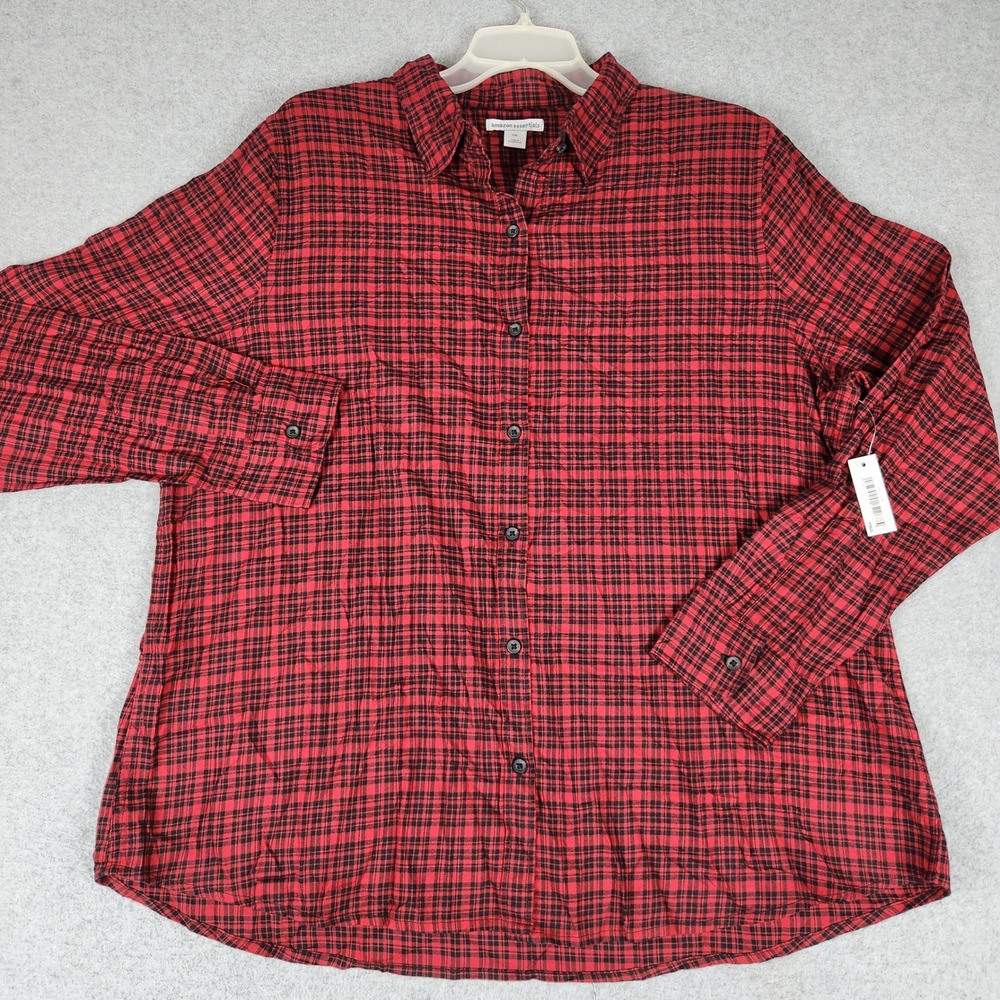 Amazon Essentials Shirt Womens 2XL Red Black Plaid Flannel Regular Fit Button Up